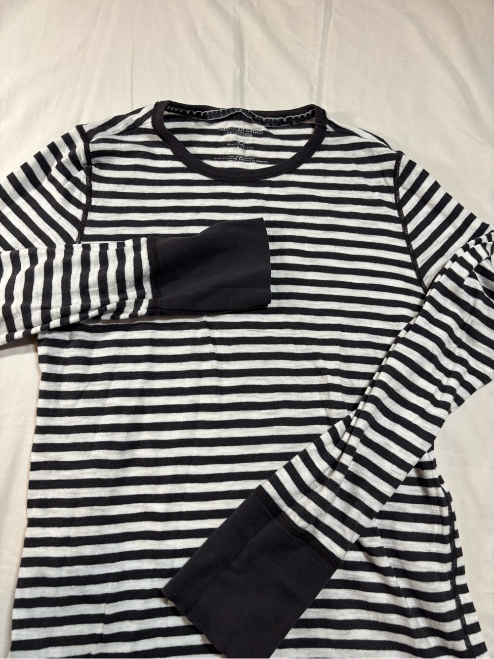 American Eagle Outfitters Striped Long Sleeve Shirt 100% Cotton Black White
